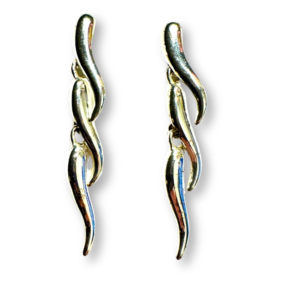 VINTAGE Elegant Silver Tone Waterfall Design Drop Dangle Post Statement Earrings